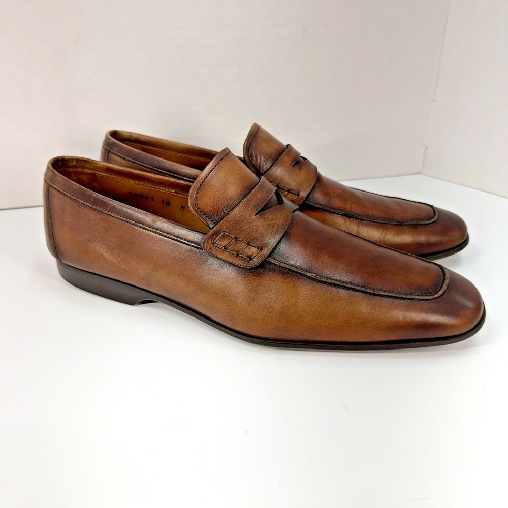 Magnanni Ramiro II Mid Brown Penny Loafers Patina Finish Men's Size 10M